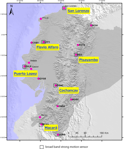 Instalación de los sensores sísmicos de velocidad de movimientos fuertes del terreno (Strong Motion Seismometer) en la red de monitoreo sísmica del Ecuador