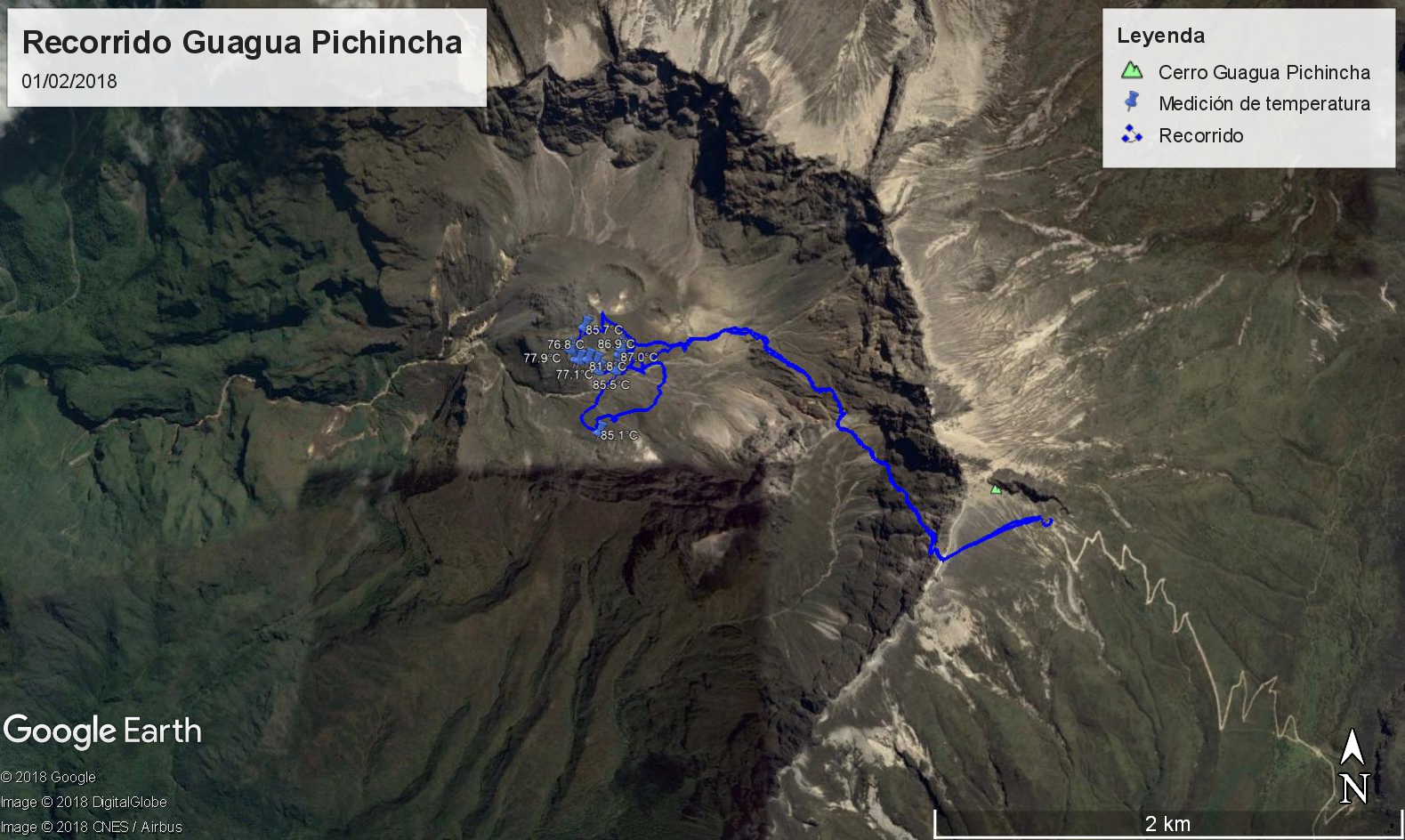 Cartografía e Imágenes térmicas en la zona del domo Cristal, Volcán Guagua Pichincha