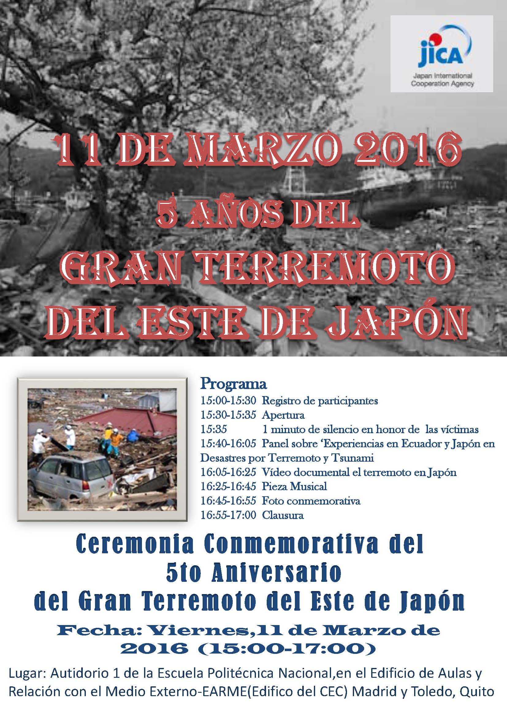 Ceremonia Conmemorativa del Quinto Aniversario del Gran Terremoto del Este de Japón